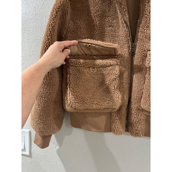 Gap Women's Faux Sherpa Moto Jacket - Brown - Size Small T Teddy Bear Jacket - Picture 5 of 9
